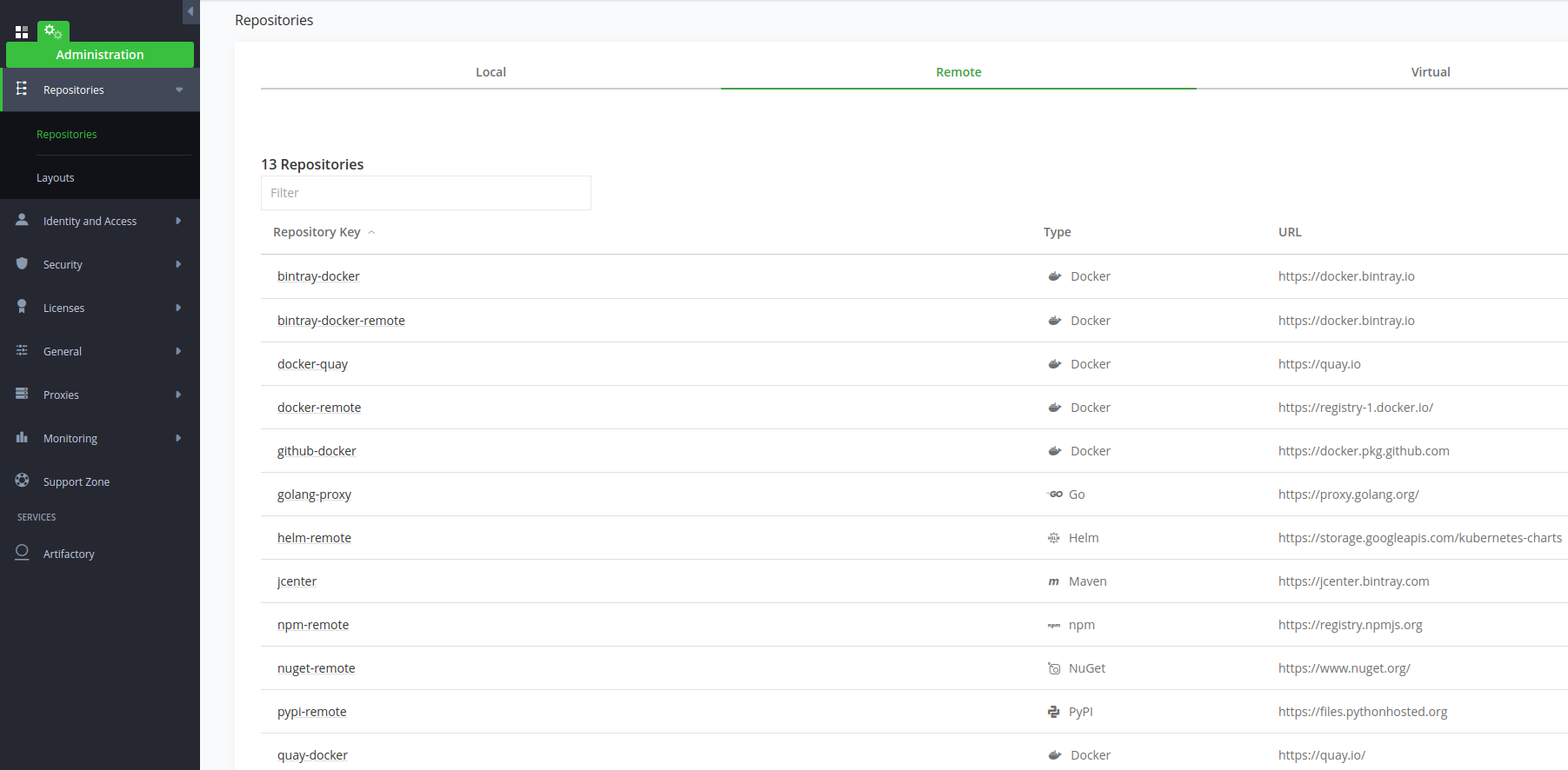 artifactory remote repository settings